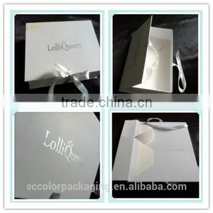 White Gift Boxes Flat Packagings With Hot Silver Logo Flat Packing Boxes With Silver Ribbon thumbnail-1