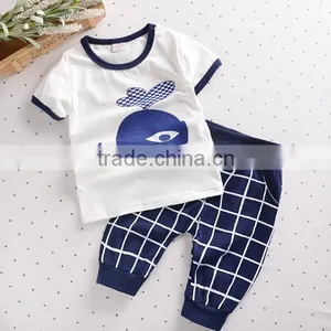 100% Cotton Boy Summer Clothes Set Kids Garment Whale Print thumbnail-1