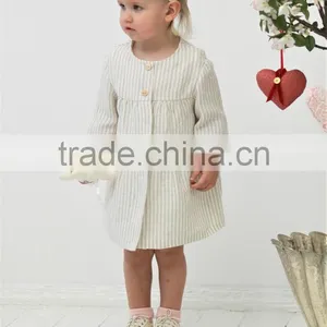 New Design Long Sleeve Stripe Casual Linen Baby Girl Kids Frock Summer Dress thumbnail-1