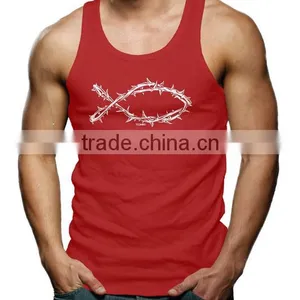 China Printing Cotton Custom Gym Wholesale Mens Running Stringer Singlet thumbnail-2