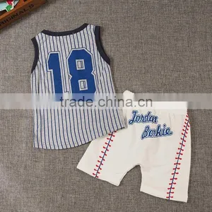 New Item 2016 Children Clothes Baby Boy Boutique Football Outfit Clothing Set Cartoon Letter T Shirt Stripe Shorts thumbnail-4