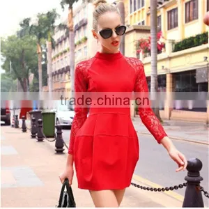 Latest Dress Designs For Ladies Dress 2014 New Women Fashion European Square Collar Lace Patchwork thumbnail-1