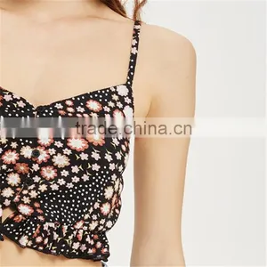 2015 Summer Trendy Flower Print Cropped Fit Casual Tops for Ladies thumbnail-4