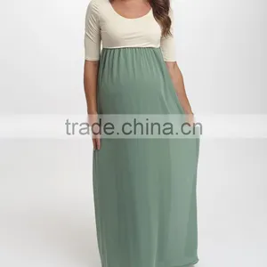 New Arrivals Maternity Dresses With Sage And Ivory Color Block Maternity Scoop Neck Maxi Dress Women Wear WD80817-1 thumbnail-1