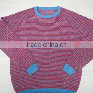 Purple Body Blue Round Neck Jacquard Design Pullover Casual Men Knitted Sweater Men thumbnail-1