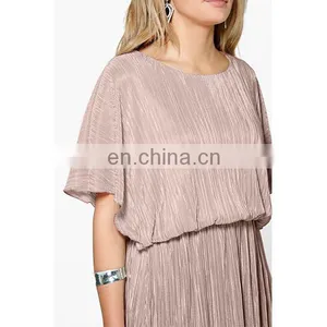 Summer Pleated Kimono Sleeve Skater Dress Elegant Women Dresses thumbnail-5
