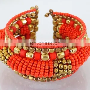 Orange Pearl Beaded Wholesale Fashion Cuff Bracelets-Indian Imitation Costume Cuff Bracelet-party Wear Cuff Bracelet thumbnail-2