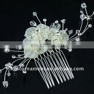 Ivory Satin Crystals Handmade Hair Comb thumbnail-1