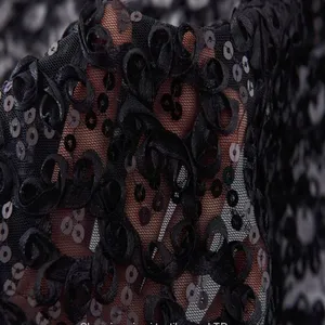 Black and Gold Sequin Paillette Fabric Embroidery thumbnail-5