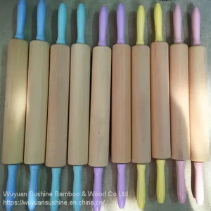 Wooden Rolling Pin,Handles With Paint,Made of Chinese Cherry thumbnail-1