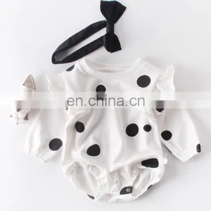 Cheap Wholesale Polka Dots Casual Cotton Baby Rompers Long Sleeve Baby Winter Bodysuits thumbnail-1