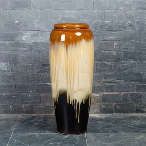 Chinese Jingdezhen Large Brown Black Floor Ceramic Vase For Hotel Outdoor Decor thumbnail-3