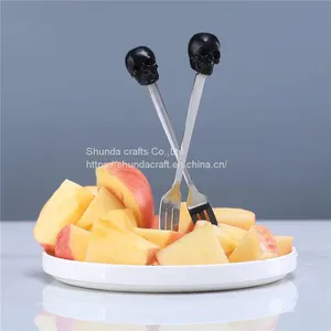 Head Skulls Knife Skeleton Resin Shelf For Home Kitchen Shelf,Black Skull Fruit Fork Set thumbnail-2