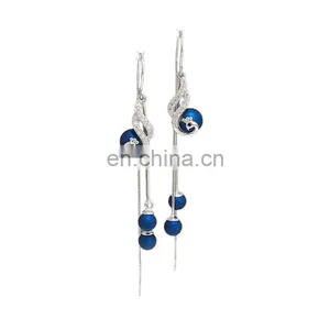 925S Long Drop Blue Crystal Rhinestone Tassel Earrings for Women thumbnail-1