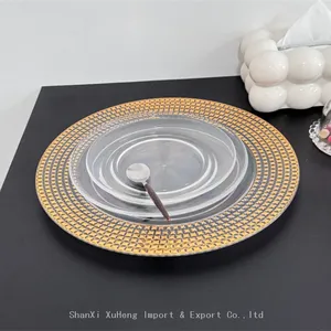 Wholesale Reusable 13 Inch Clear Acrylic Gold Beaded Charger Plates For Wedding Dinner thumbnail-2