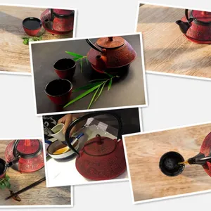 Factory Price Classic Tea Kettle 400/800 ml Ancient Text Cast Iron Enamel Teapot With Stainless Steel Filter thumbnail-4