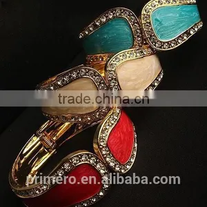 Exaggerate Cuff Bangles Gold Plated Metal Glaze Rhinestones Statement Bracelets thumbnail-2