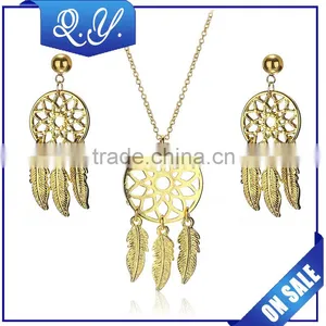 Wholesale 18k Gold Plating Leaf Necklace Stainless Steel Necklace Jewelry Set thumbnail-1
