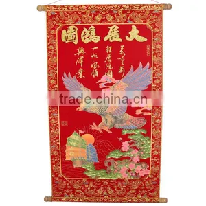 Lunar Year Red Wall Scroll With Shinning Luminous Velvet Calligraphy Figure thumbnail-3