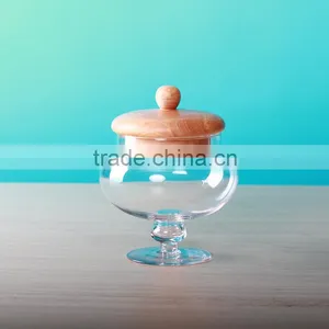Round Glass Jars and Wooden Lids With Stemmed thumbnail-1