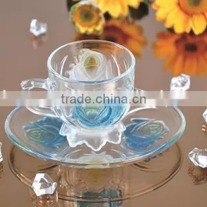 BIG SIZE GLASS COFFEE CUPS AND SAUCERS thumbnail-1