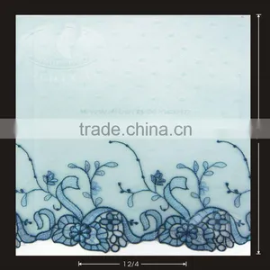 Blue Polyester Embroidery Lace Dot Mesh With Guipure thumbnail-1