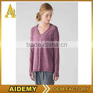 2016 Plain Design Pink Color v Neck Sports Training Tshirts Women thumbnail-1
