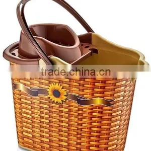 Plastic Cleaning Bucket Very Good Design With Plastic Handle With Its Squeezer and 4 Wheels Under thumbnail-3