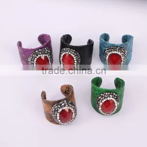Charm Red Gem Natural Stone Ring, Snakeskin Rings, Oval Shape Pave Setting Crystal Jewelry Finger Druzy Gem Ring thumbnail-1