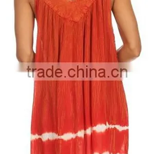 Sequin Embroidered Batik Relaxed Fit Sleeveless V-Neck Top - Burnt Orange - OS thumbnail-2