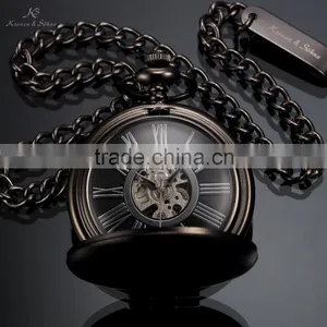 KS Antique Black Skeleton Dial Analog Hand Wind Men FOB Mechanical Pocket Watch thumbnail-4