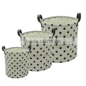 2014 New Flax Cloth Storage Bucket,linen Fabric Waterproof Laundary Bag With PU Leather Handle(BBHT007) thumbnail-1
