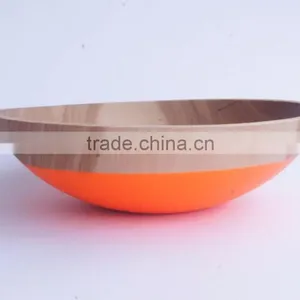 Large Wooden Bowl For Salad With Outside Half Colored thumbnail-1