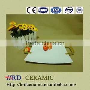 Factory Supply Stock Cheap Square White Ceramic Plate With Metal Handle thumbnail-1