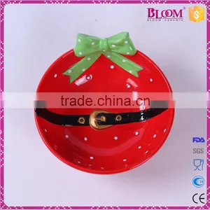 Hand-painted Red Ceramic Christmas Round Candy Bowl thumbnail-5