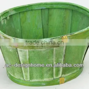 GREEN WASH OVAL BAMBOO CHIP BASKET thumbnail-1
