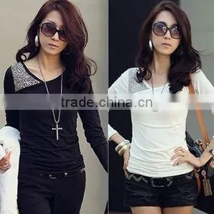 Ladies' Trendy Long Sleeve T-Shirt With Printing,white and Black T Shirt,plain Ladies T Shirt thumbnail-1