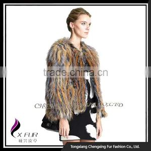 CX-G-A-128 Women Elegant Genuine Knitted Real Fox Fur Coat thumbnail-3