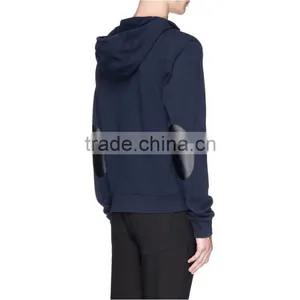 Neck Blank Hoodie Elbow Leather no Drawstring Leather Sleeve Sweatshirt thumbnail-4
