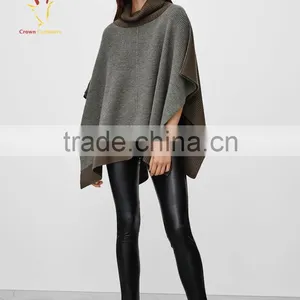 Women Winter Knitted Cashmere Poncho,Turtleneck Poncho for Women thumbnail-1
