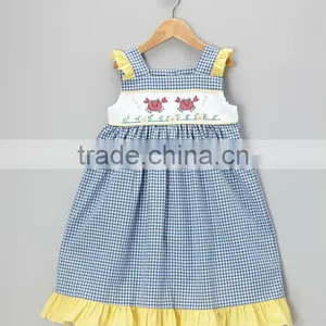 Big Blue Crab Smocked Baby Doll Dress for Infant Toodler Girls thumbnail-1