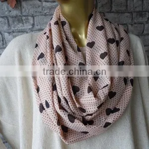 Valentine's Day Gift/ Infinity Circle Scarf, Women Heart Scarf, Infinity Cowl Scarf, Infinity Pink Heart Scarf, Women Fashion, g thumbnail-1