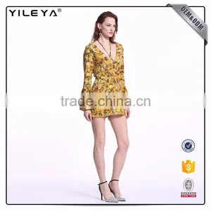 Customizable Printing V Neck Bell Long-Sleeved Jumpsuit For Women thumbnail-2