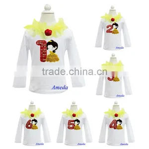 Girls Bling Red Number 1 2 3 4 5 6 Birthday Embroidered Belle Princess Birthday White Long Sleeves Top thumbnail-1