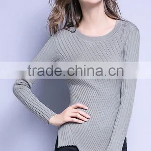 Womens Grey Cotton Knitted Pattern Long Sleeves Pullover Sweaters With Best Price thumbnail-4