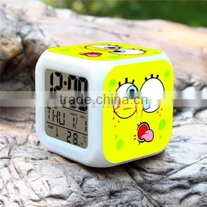 (Hot ) SpongeBob Cartoon LED Alarm Clock, SpongeBob Digital Clock, SpongeBob 7 Color Change Small LED Clock thumbnail-2