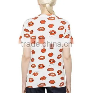 Custom Womens Top Quality Cotton Short Sleeve O Neck Printed T-Shirts,New Cotton Printed 180g T Shirts for Women thumbnail-4