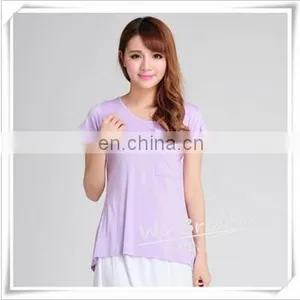 Ladies' Bamboo Pocket T-shirt Asymmetry Design Longer Back Short Front thumbnail-4