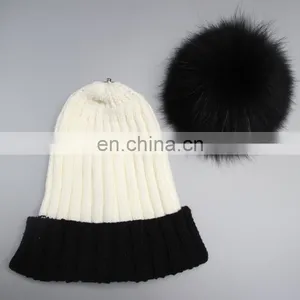 Wholesale Custom Winter Ladies Acrylic Knitting Beanies Hat With Pompon for Lady thumbnail-6