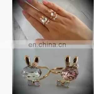 Godbead 17MM Accessories Crystal Rabbit Bow Ring Rhinestone Finger Ring Opening Ring Jewelry thumbnail-3